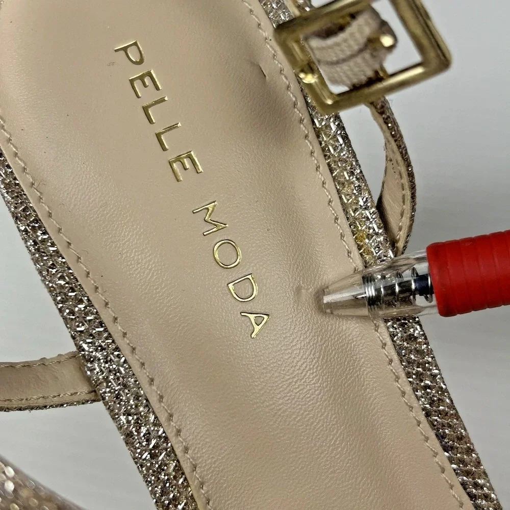 Pelle Moda Size 6.5 Gold Glitter Sparkly NEW Noreen Strap 3